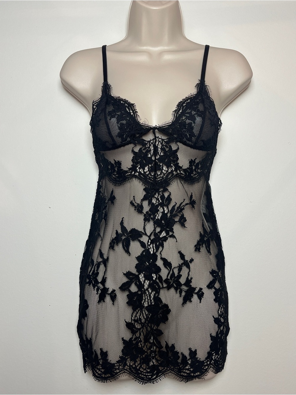 Victoria’s Secret Sheer Floral Lace Chemise Slip Sexy Whimsigoth - Black XS